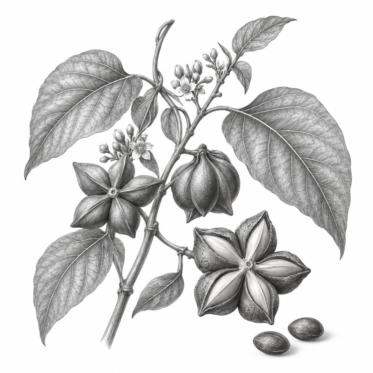 Botanical illustration of Plukenetia volubilis
